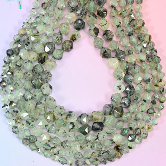 Green Prehnite Faceted Diamond Star Cut Beads, hole approximately 1.0mm