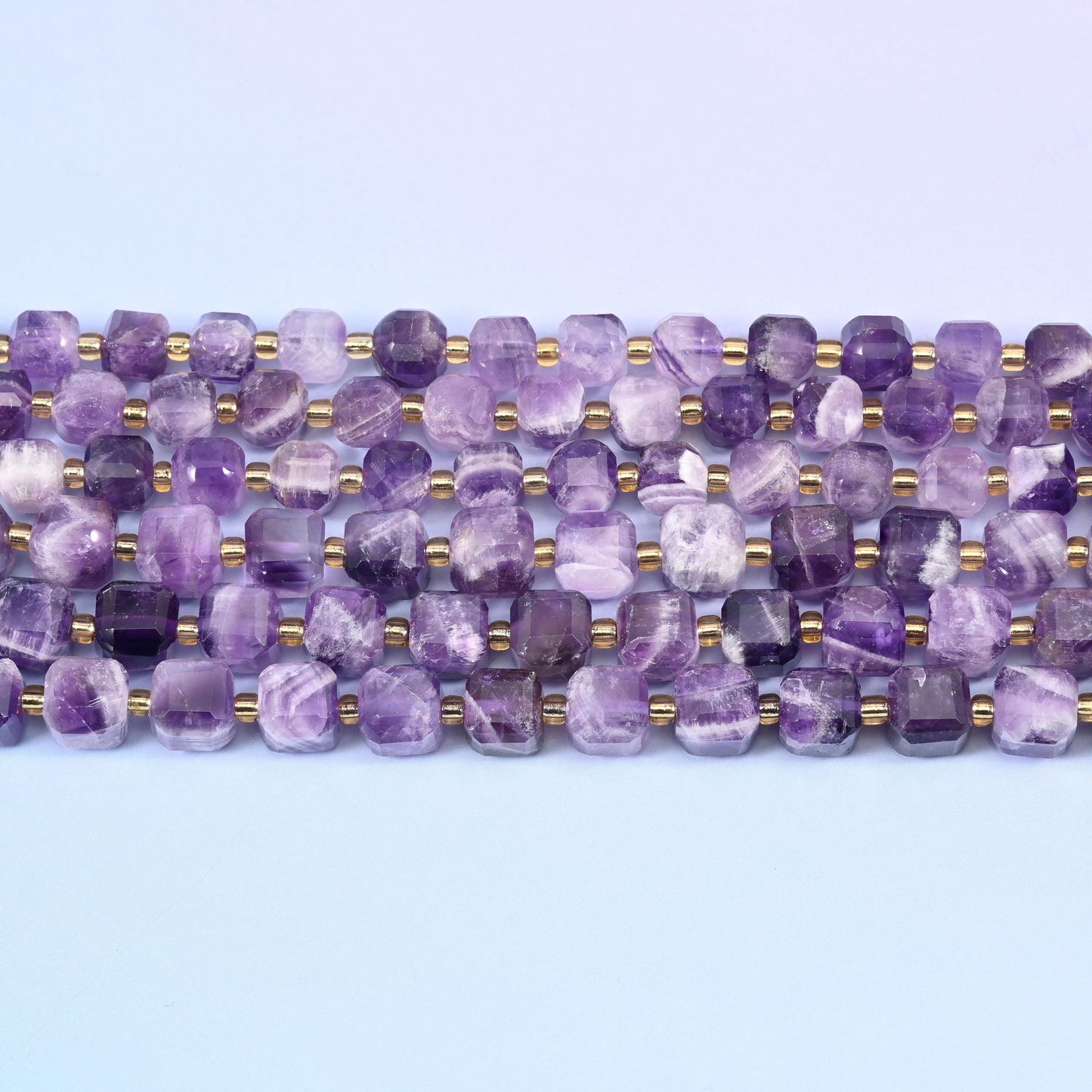 Chevron Amethyst Faceted Cube Beads 6mm 8mm in violet purple with milky white banding