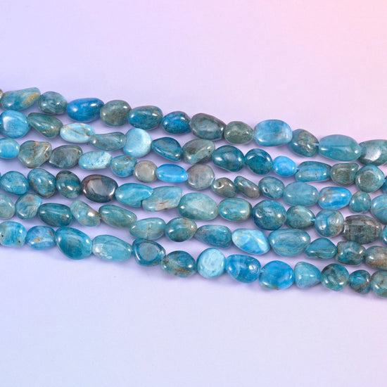 Blue Apatite Pebble Nugget Beads 6-8mm in teal and denim blue with grey-green and slate streaking
