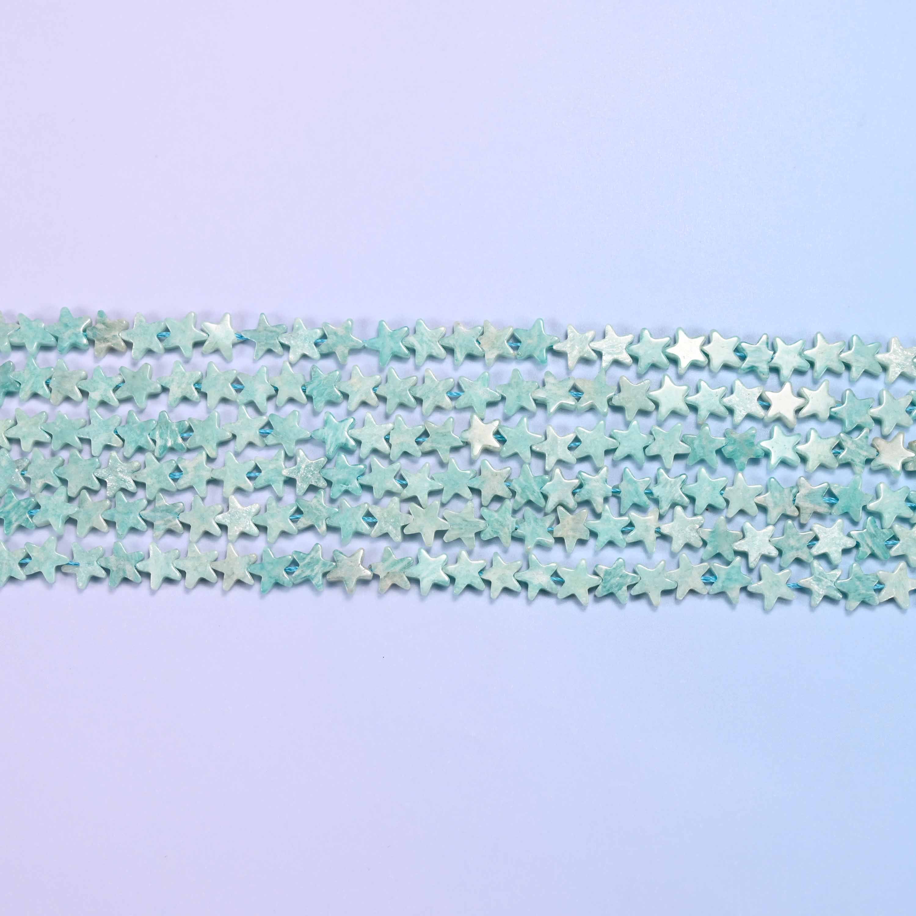 Blue Amazonite Flat Star Beads: Size 6mm, Jewelry Making, 15 Inch Strand