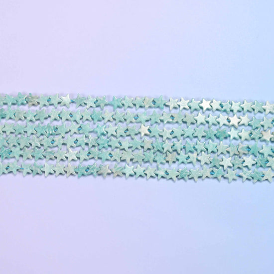 Blue Amazonite Flat Star Beads: Size 6mm, Jewelry Making, 15 Inch Strand