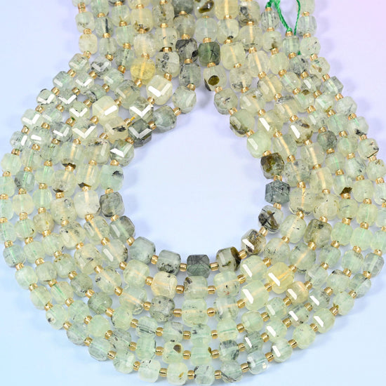 Prehnite Faceted Cube Beads, 1.2mm hole