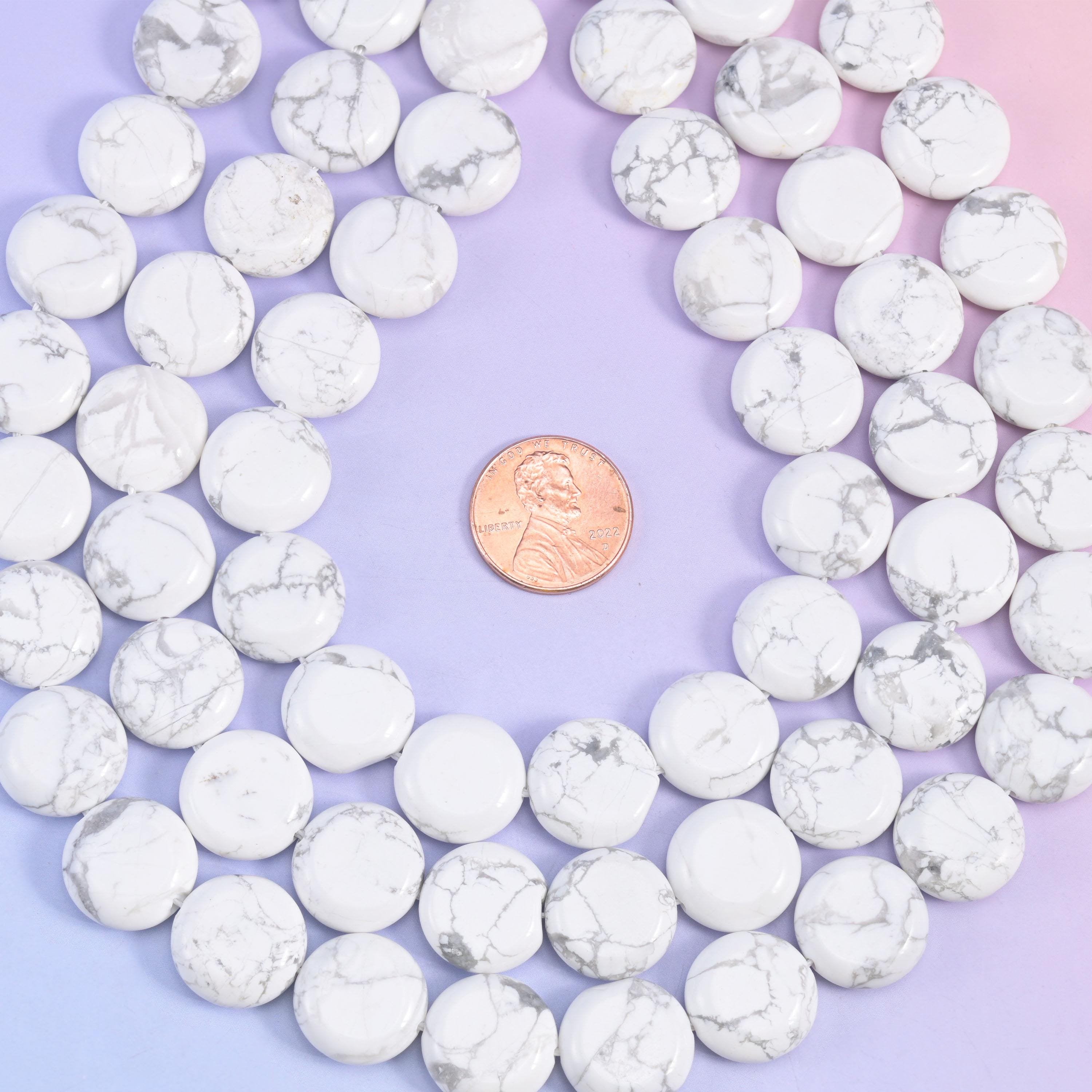 Natural White Howlite smooth coin beads for necklaces and bracelets