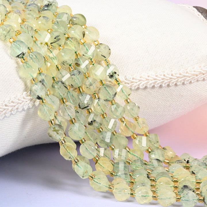 Prehnite Faceted Spiral Twist Beads