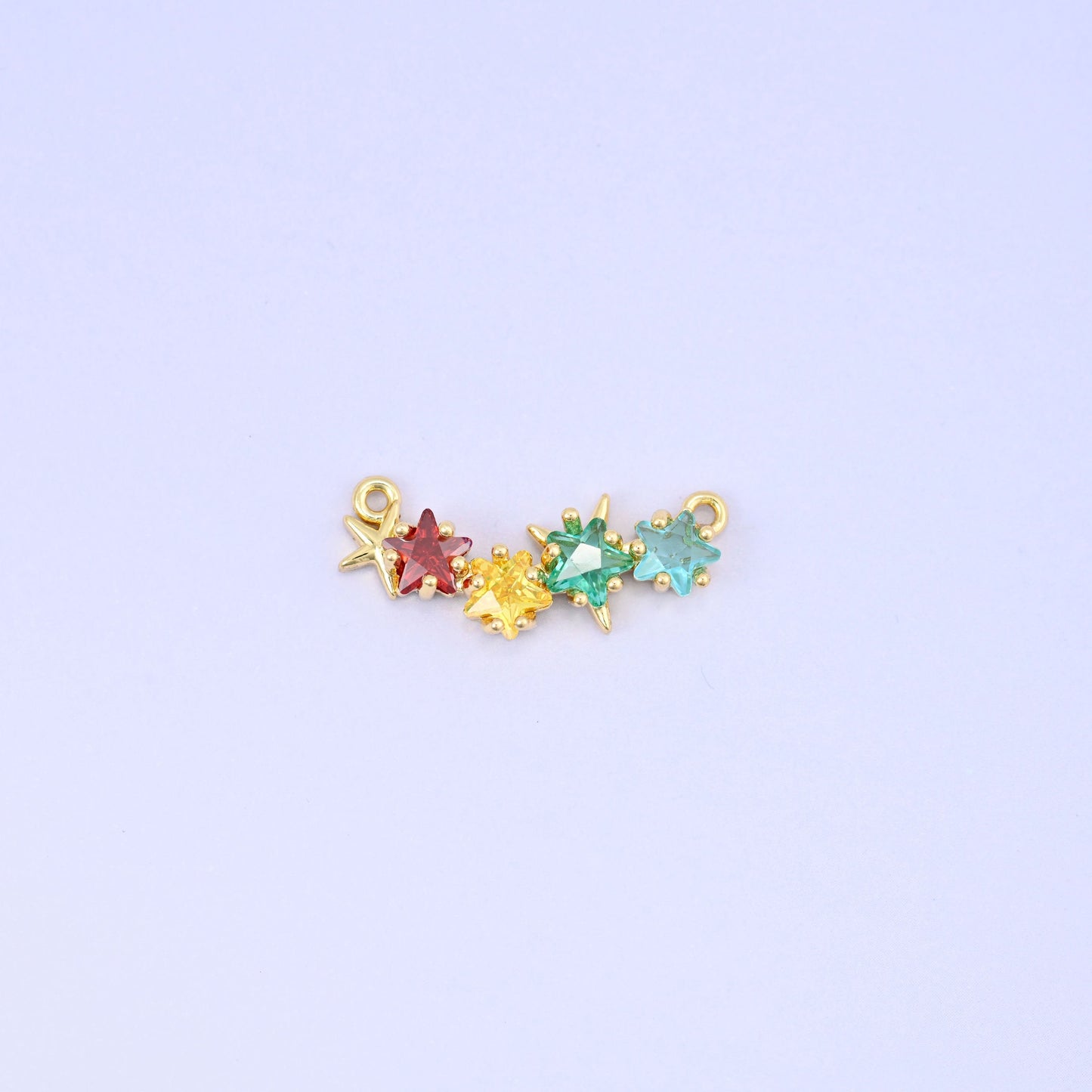 Multicolor 4 Stars Zircon Connector Pendant, 18K gold plated brass
