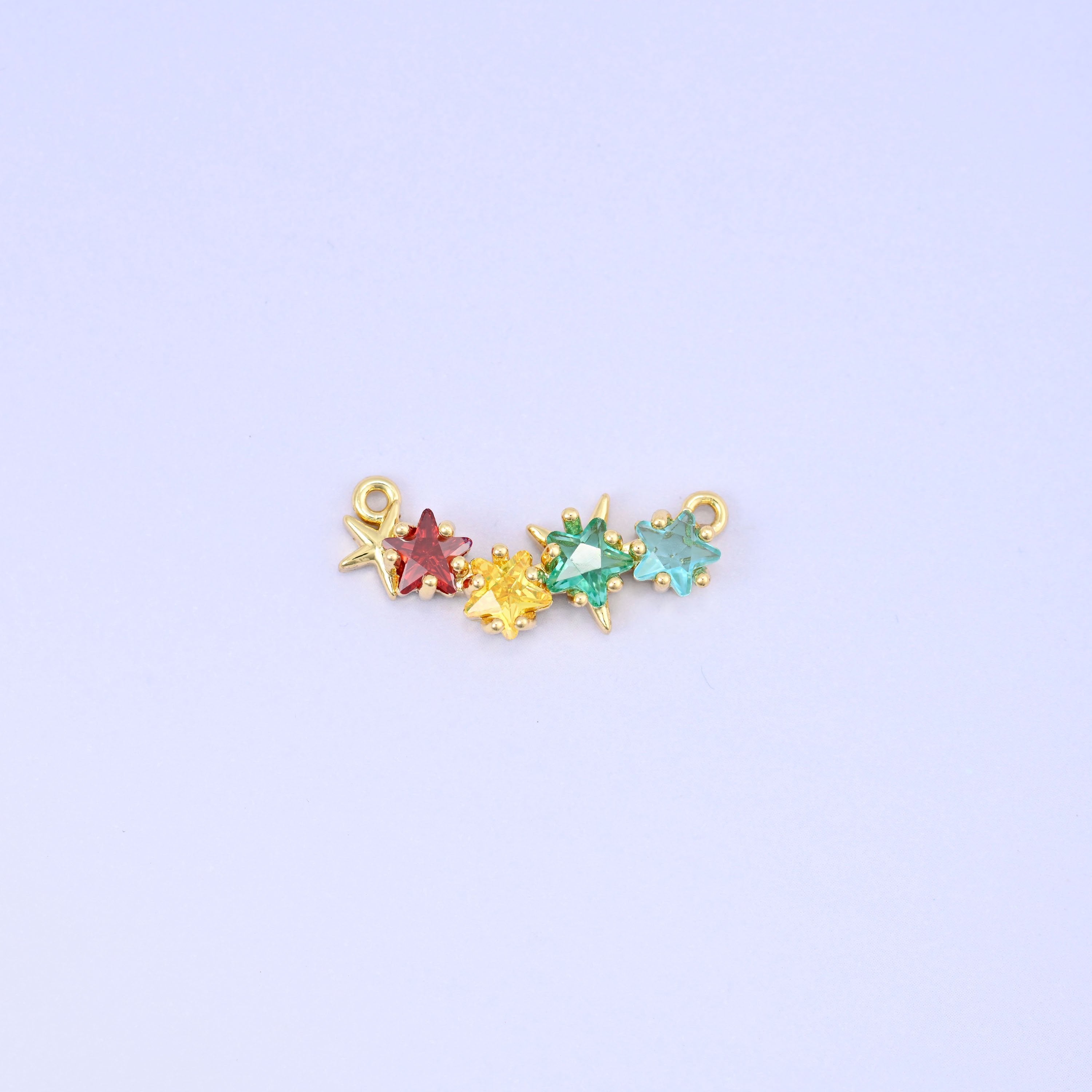 Multicolor 4 Stars Zircon Connector Pendant, 18K gold plated brass