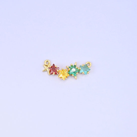 Multicolor 4 Stars Zircon Connector Pendant, 18K gold plated brass