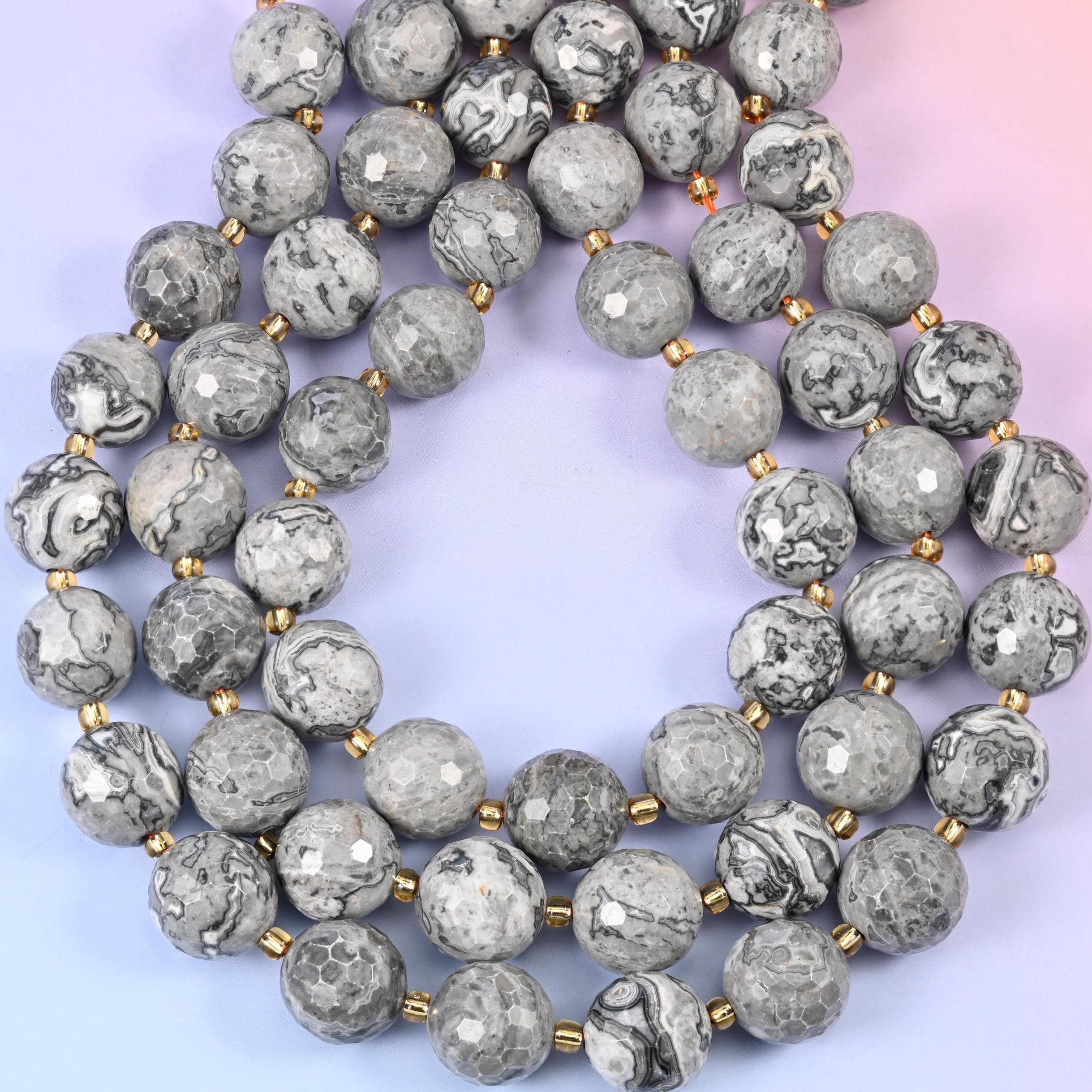 Map Jasper Faceted Round Beads for jewellery making