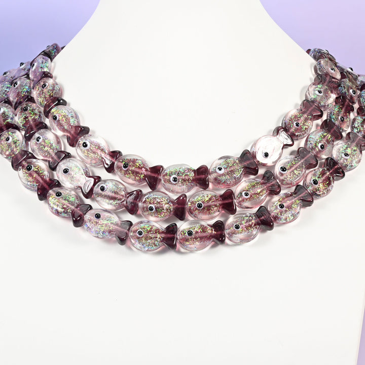 Purple fish glass beads, 19x12mm