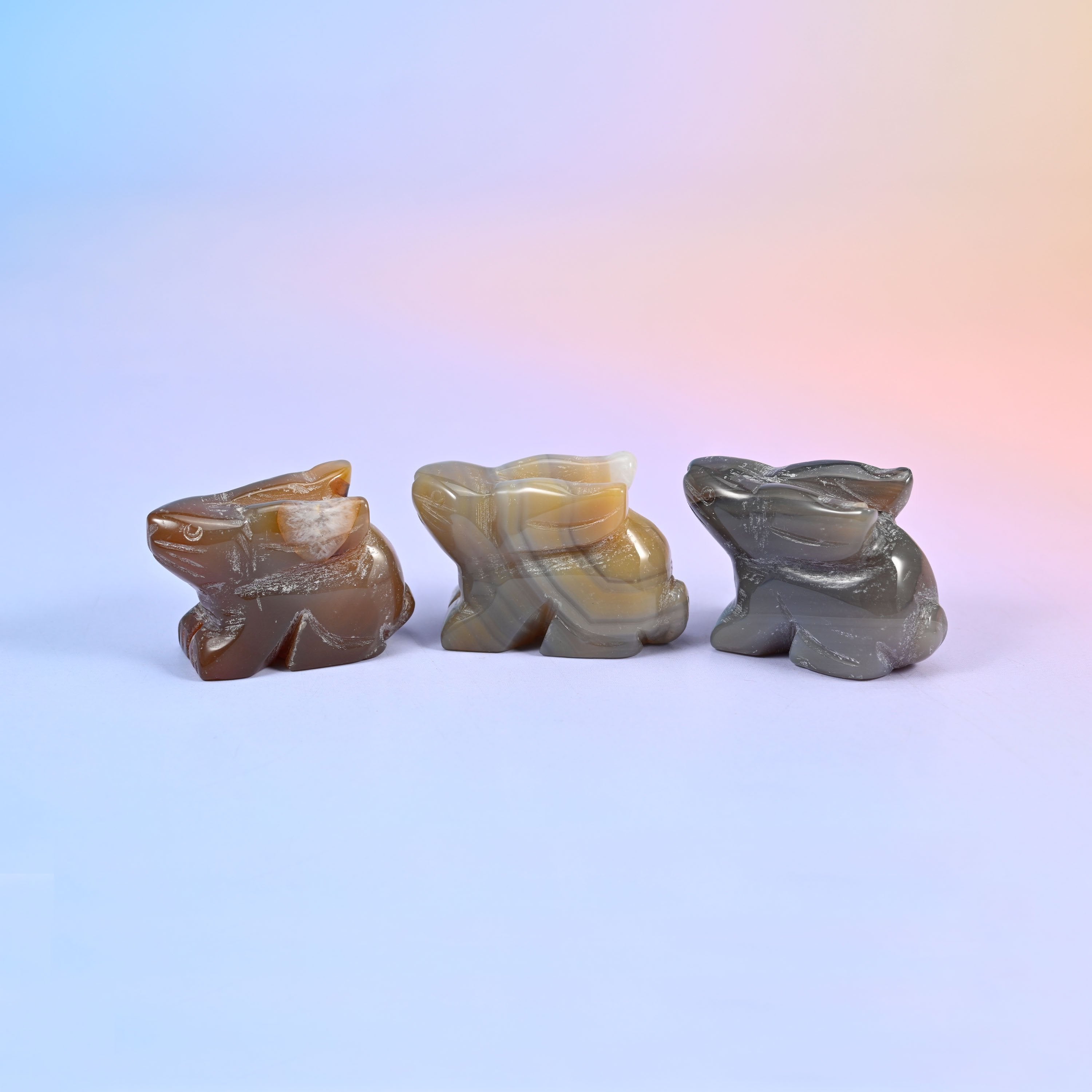 Carved gemstone bunny figurine, polished on all sides, about 1.0 oz, sold per piece