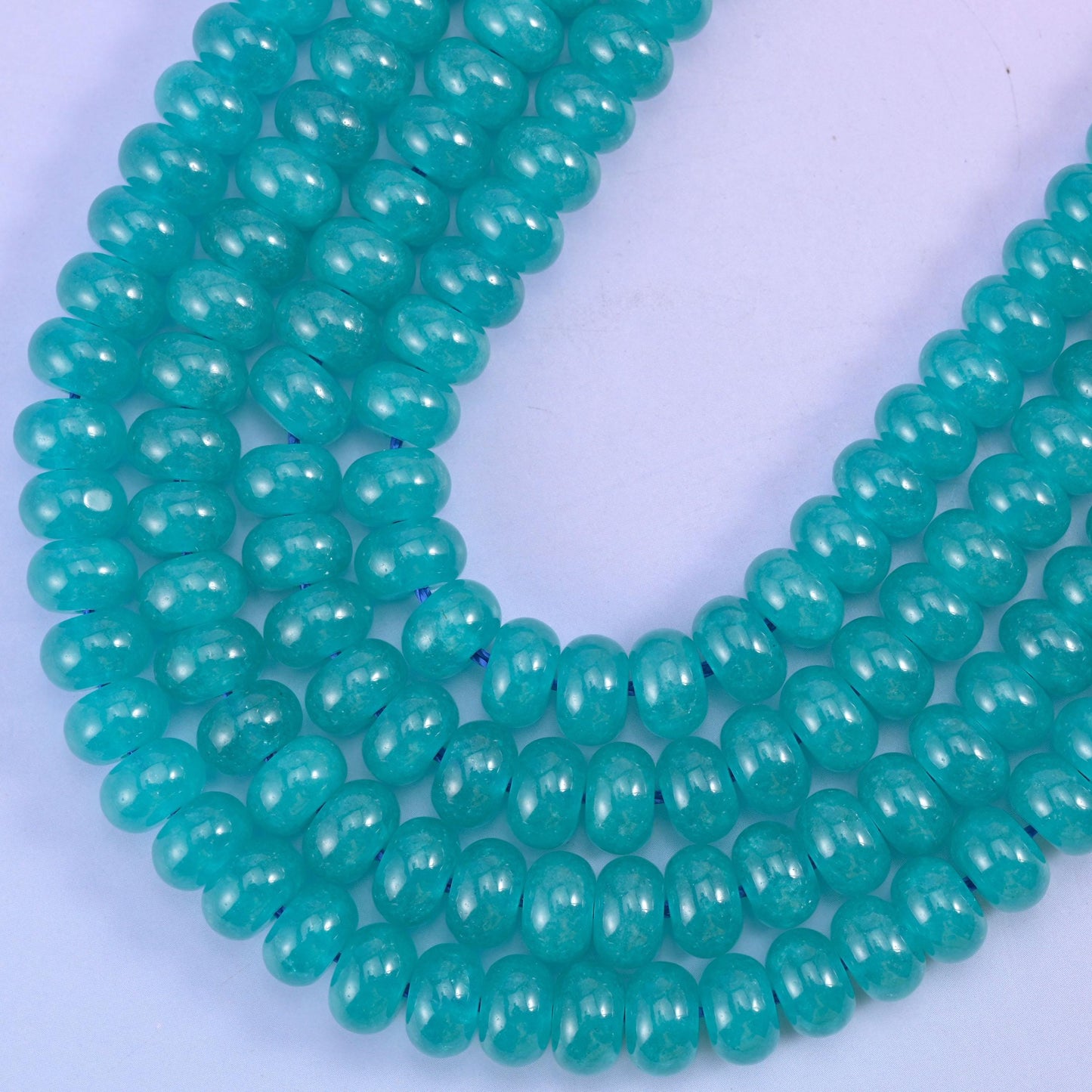 Teal Dyed Jade rondelle beads, center-drilled 1.0mm hole