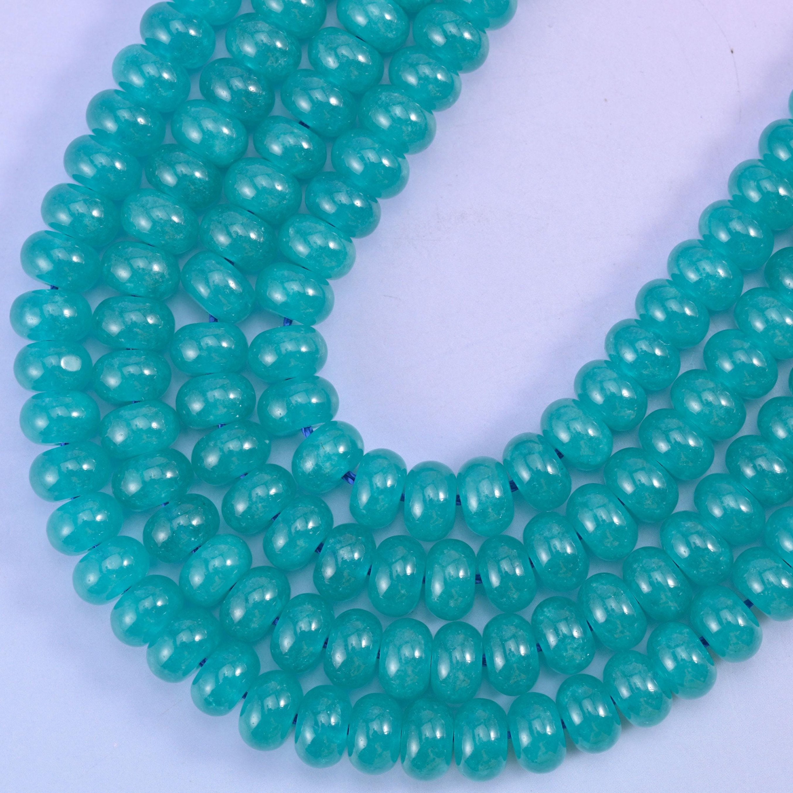 Teal Dyed Jade rondelle beads, center-drilled 1.0mm hole