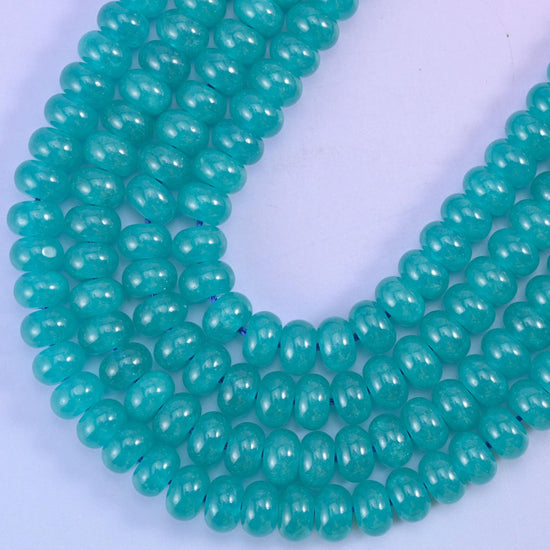Teal Dyed Jade rondelle beads, center-drilled 1.0mm hole