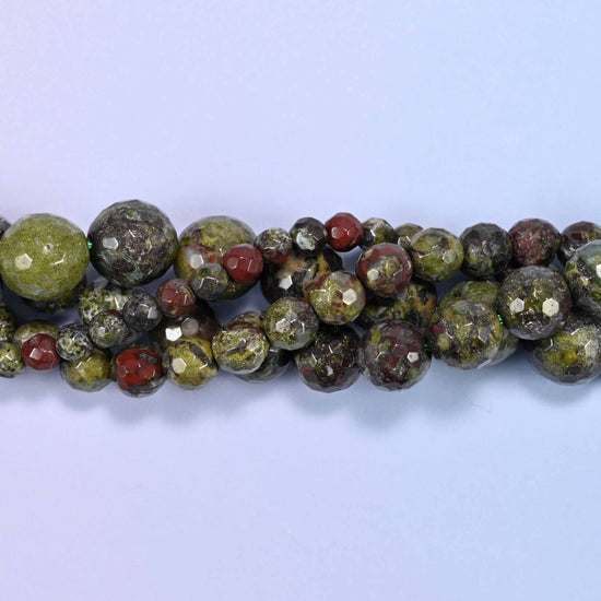 Dragon Bloodstone Faceted Round Beads: Jewelry Making, 15 Inch Strand
