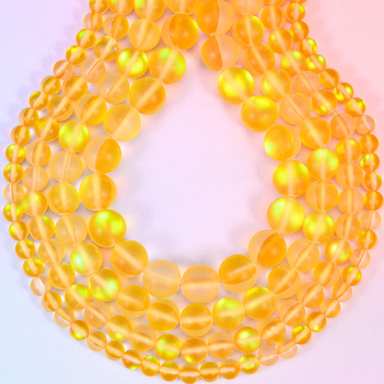 Iridescent Matte Yellow Round Glass Beads, approximately 1.0mm drill hole