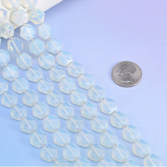 Opalite Flat Faceted Hexagon Beads, man-made glass, 15.5 inch strand.