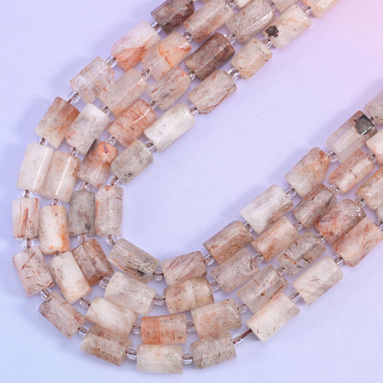 Red Copper Rutilated Quartz tube beads, 1.0mm centrally drilled hole