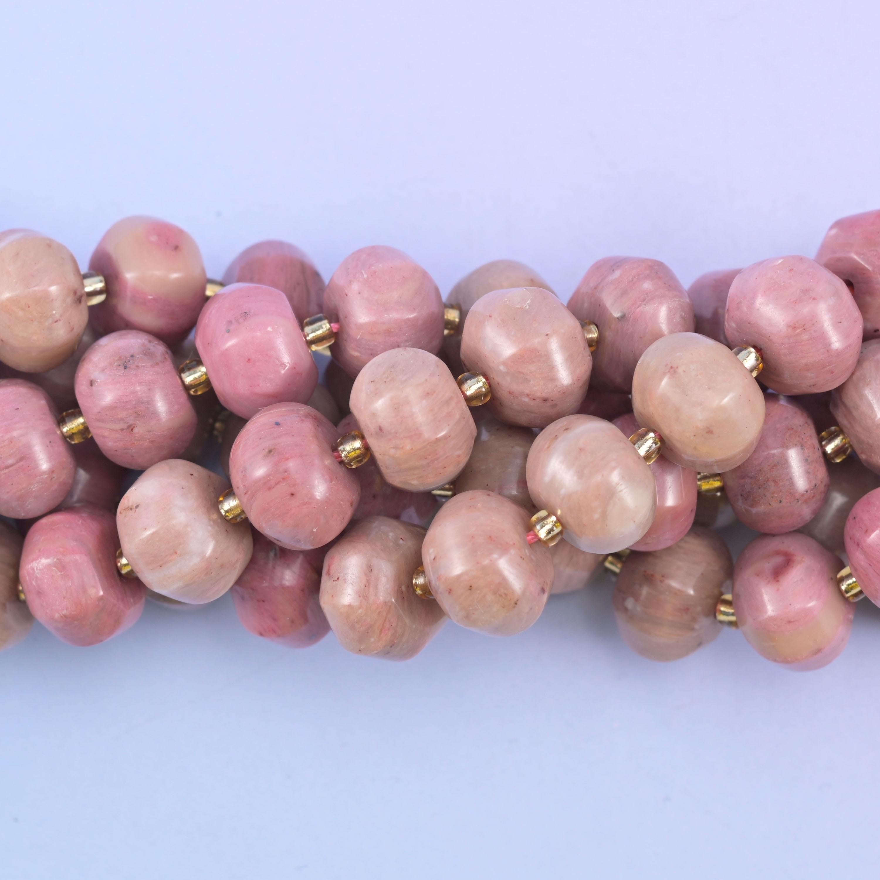 Smooth pumpkin cut pink rhodonite beads
