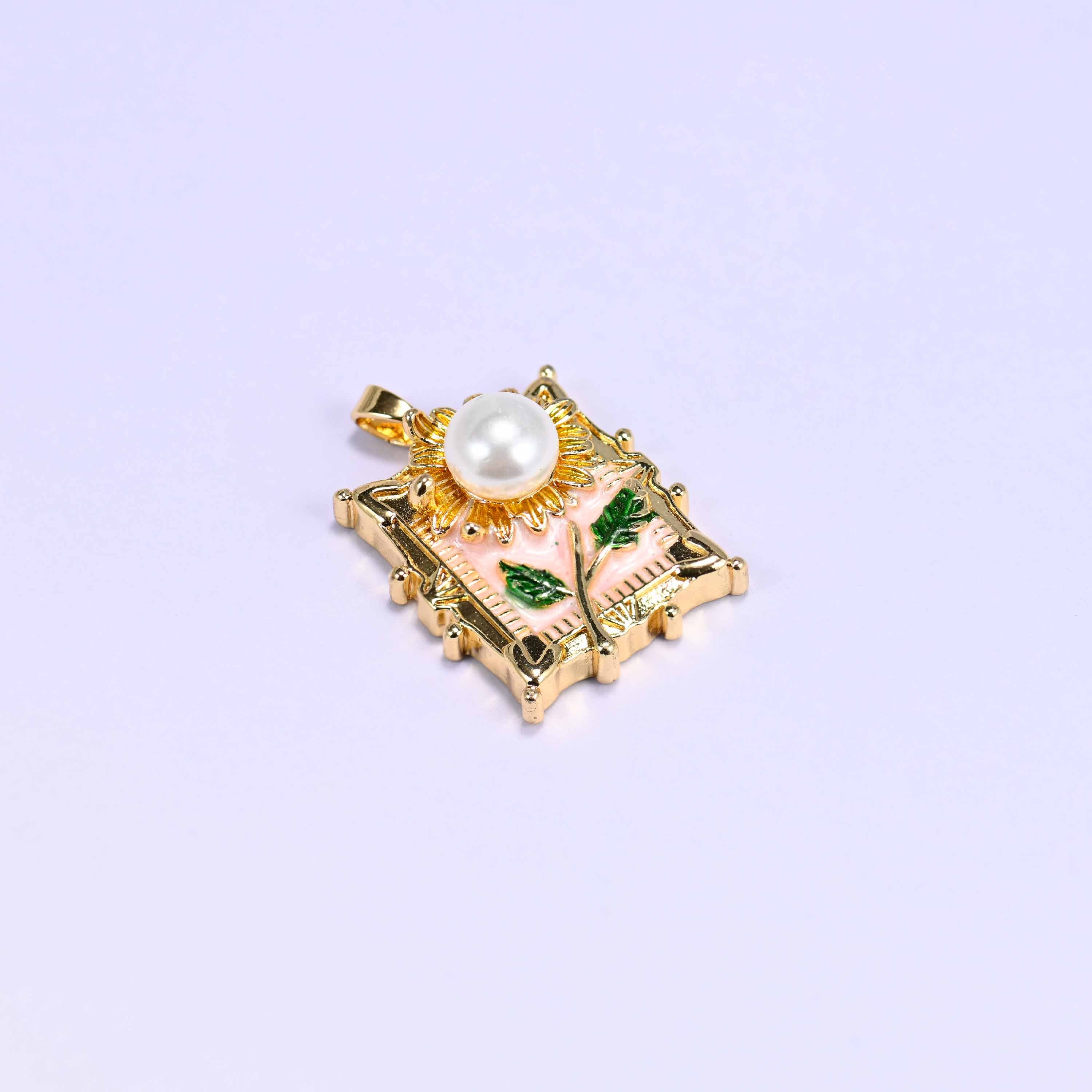 Enamel Rectangle Sunflower Charms: 18K Gold Filled Pendants, Jewelry Making Supply