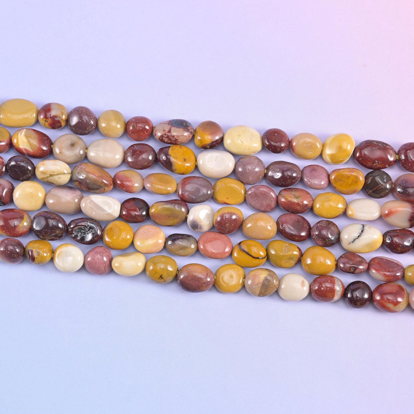 Mookaite Pebble Nugget Beads in mustard yellow, cream and plum-burgundy tones