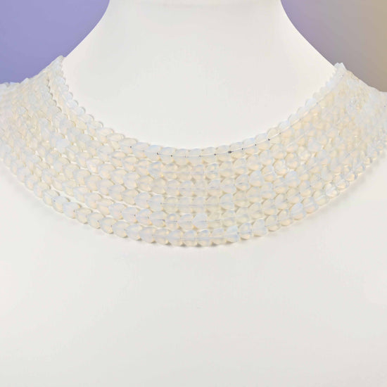 Opalite glass beads, flat heart shape, 6mm
