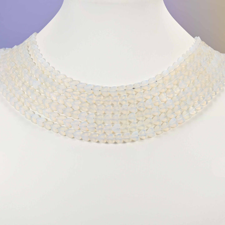 Opalite glass beads, flat heart shape, 6mm
