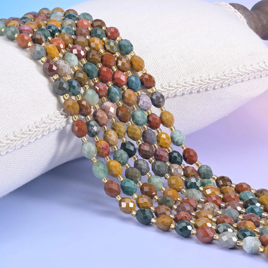 Ocean Agate Faceted Rice Barrel Beads