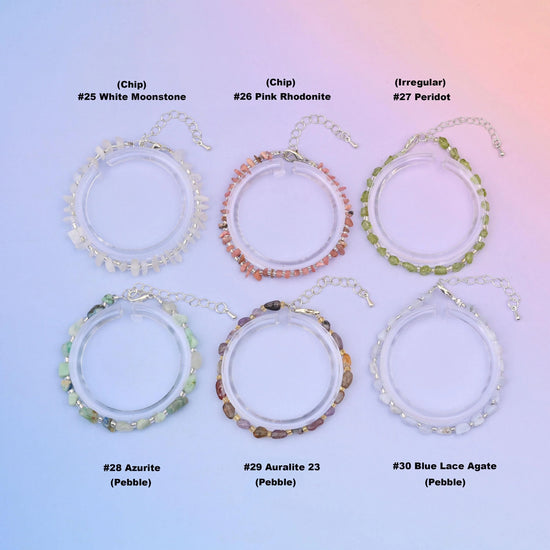 Gemstone chip bracelet with silver plated clasp and extender chain