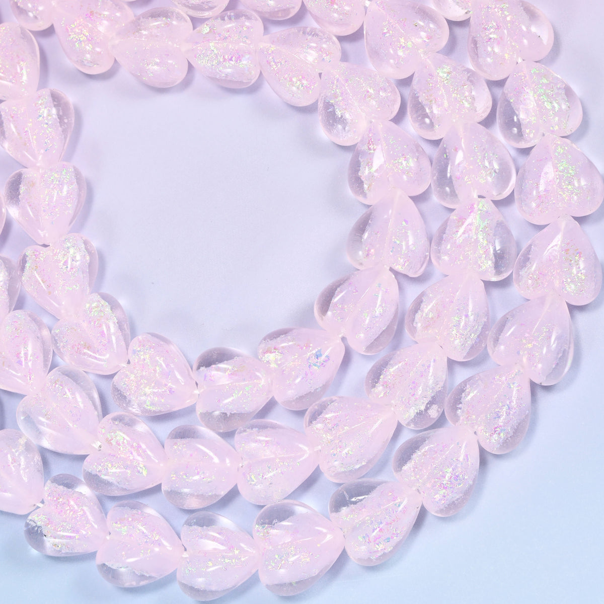 Iridescent Pink Heart Glass Beads, drill hole approximately 1.5mm