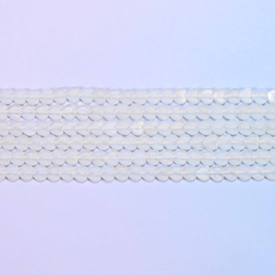 Matte Opalite Flat Heart Beads, 15 inch strand