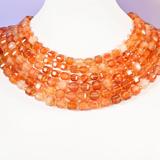 Orange Carnelian beads, faceted cube, 6mm and 8mm