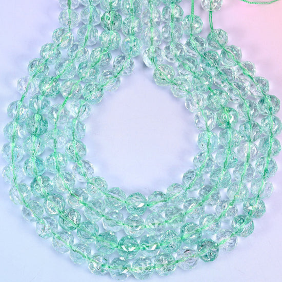 Transparent green faceted round glass beads, hole approximately 1.5mm