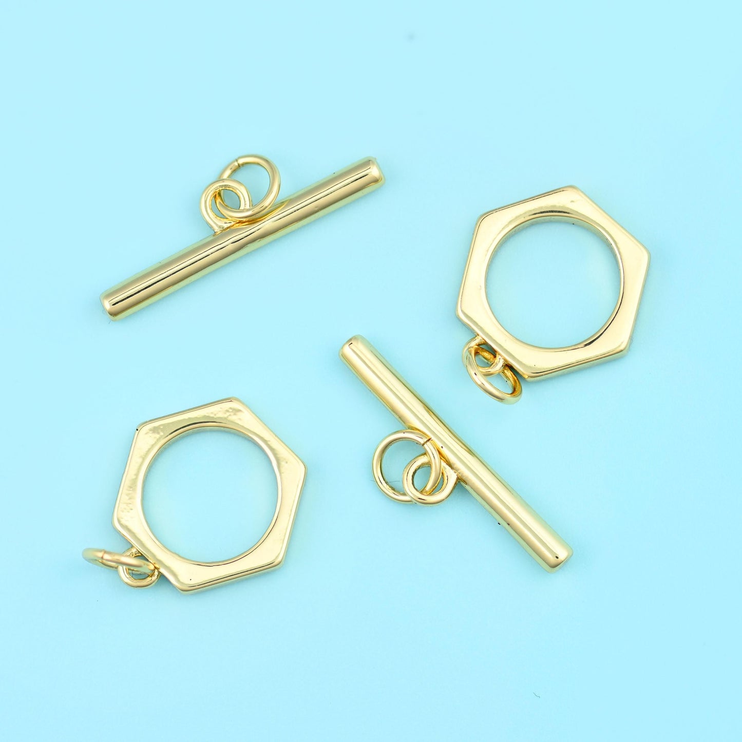 18K Gold Filled Hexagon Toggle Clasp 13.78mm, sold per piece, one hexagon ring with its matching bar