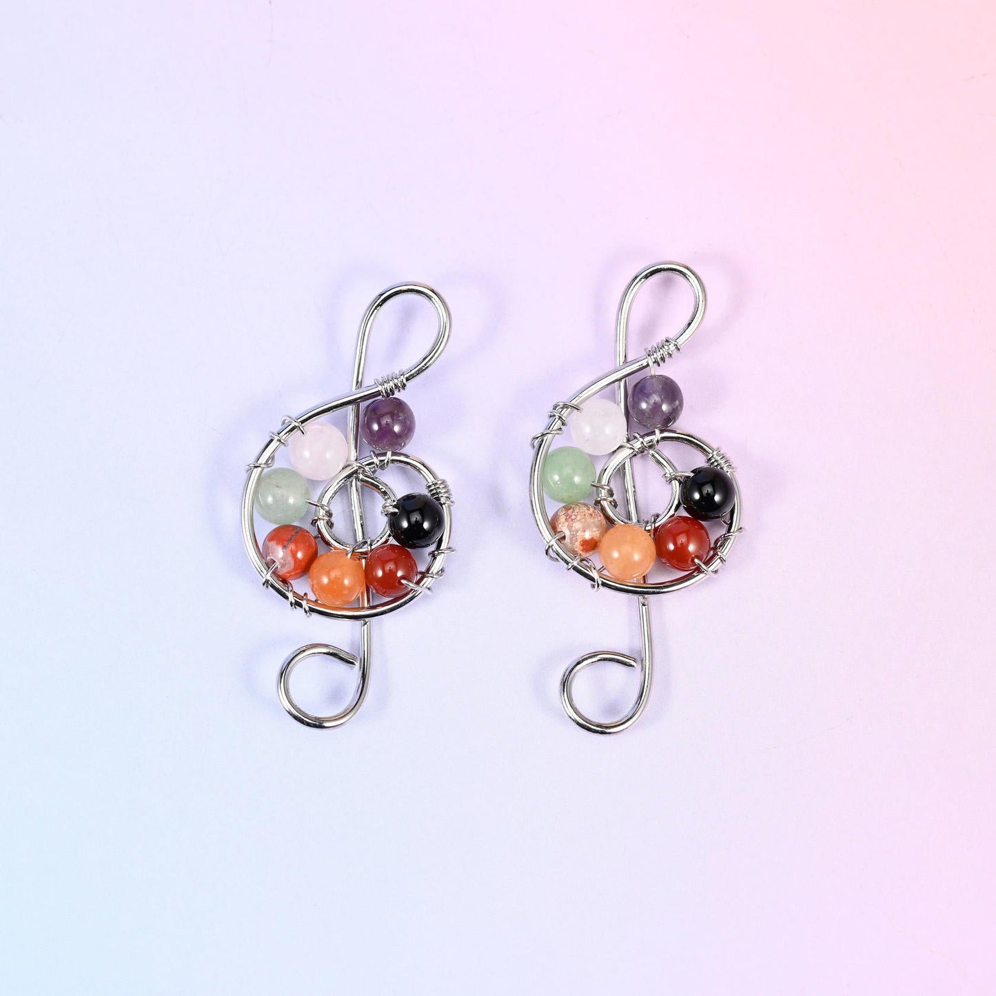 Treble Clef Music Symbol Pendant, 6mm gemstone beads
