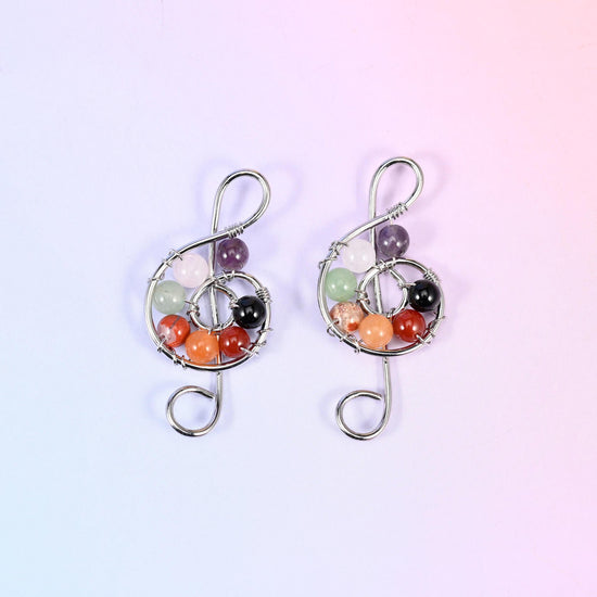 Treble Clef Music Symbol Pendant, 6mm gemstone beads