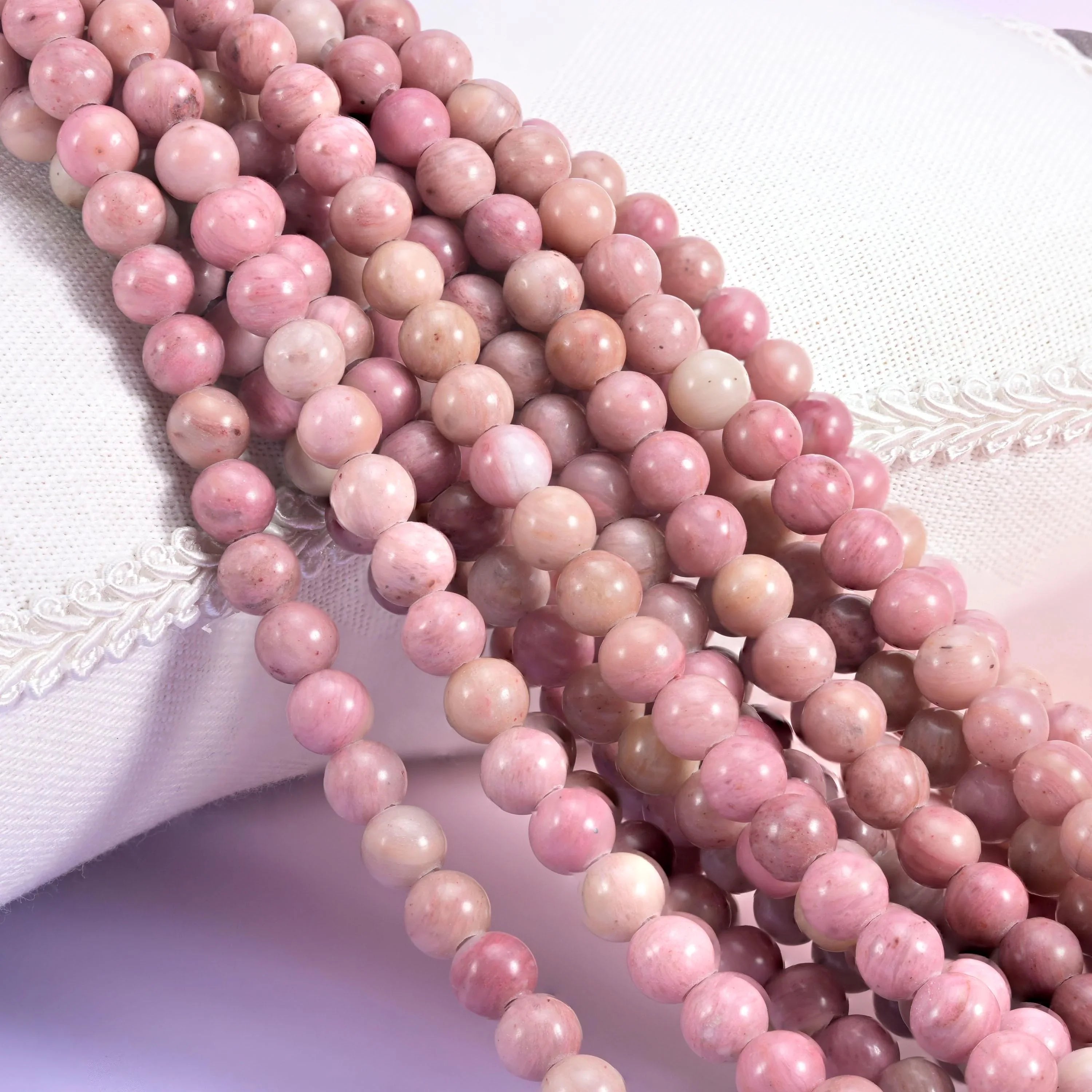 Pink Rhodonite Large Hole Round Beads 6mm 8mm 10mm