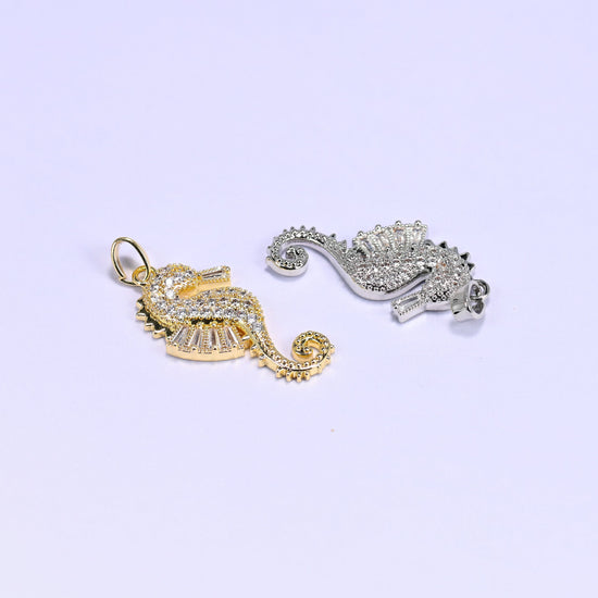 Sea Horse Zircon Charms, bail approx 5.95mm x 2.60mm