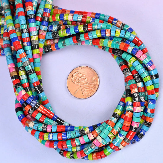Dyed Multi-Color Shoushan Stone Smooth Heishi Disc Beads: Jewelry Making Supply, 15.5 Inch Strand