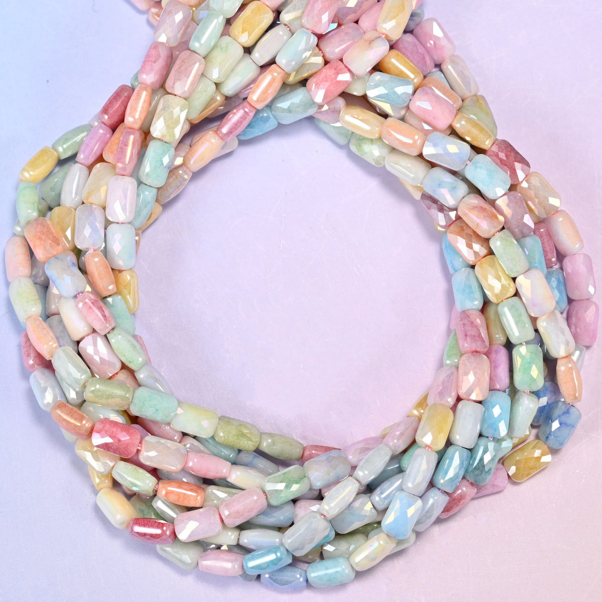Colorful Opaque Faceted Rectangular Glass Beads, flat sides keep the beads from rolling as you work.