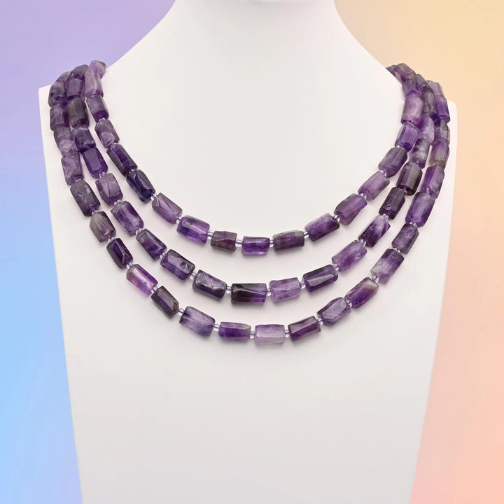 Chevron Amethyst beads, faceted tube shape, 12x8mm.