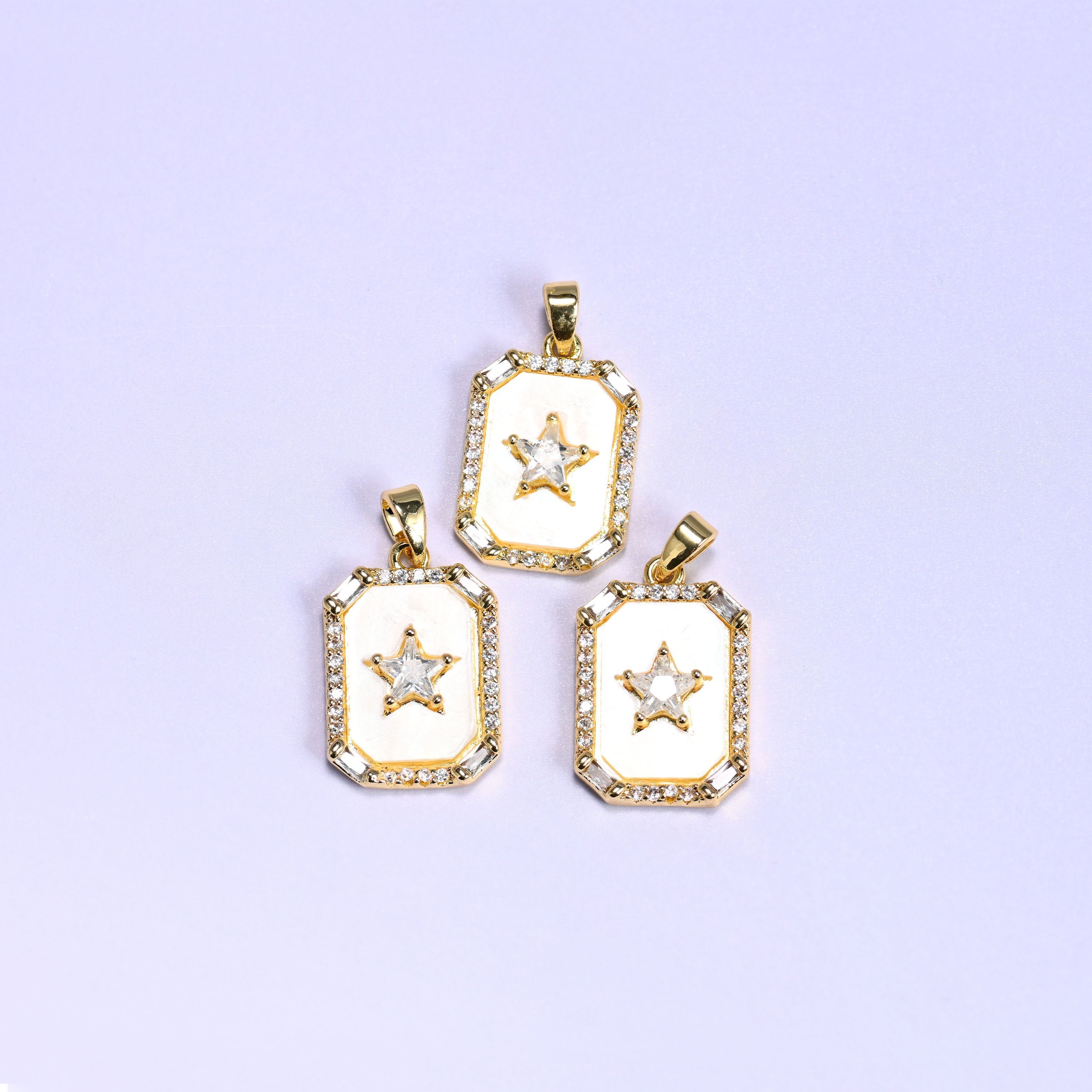 Rectangle Star Zircon Charms, 3.75mm thick