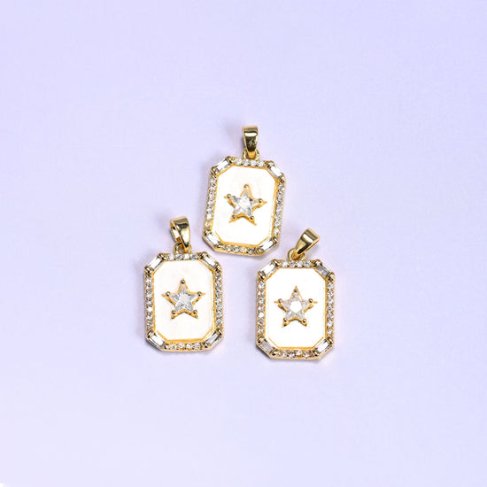 Rectangle Star Zircon Charms, 3.75mm thick