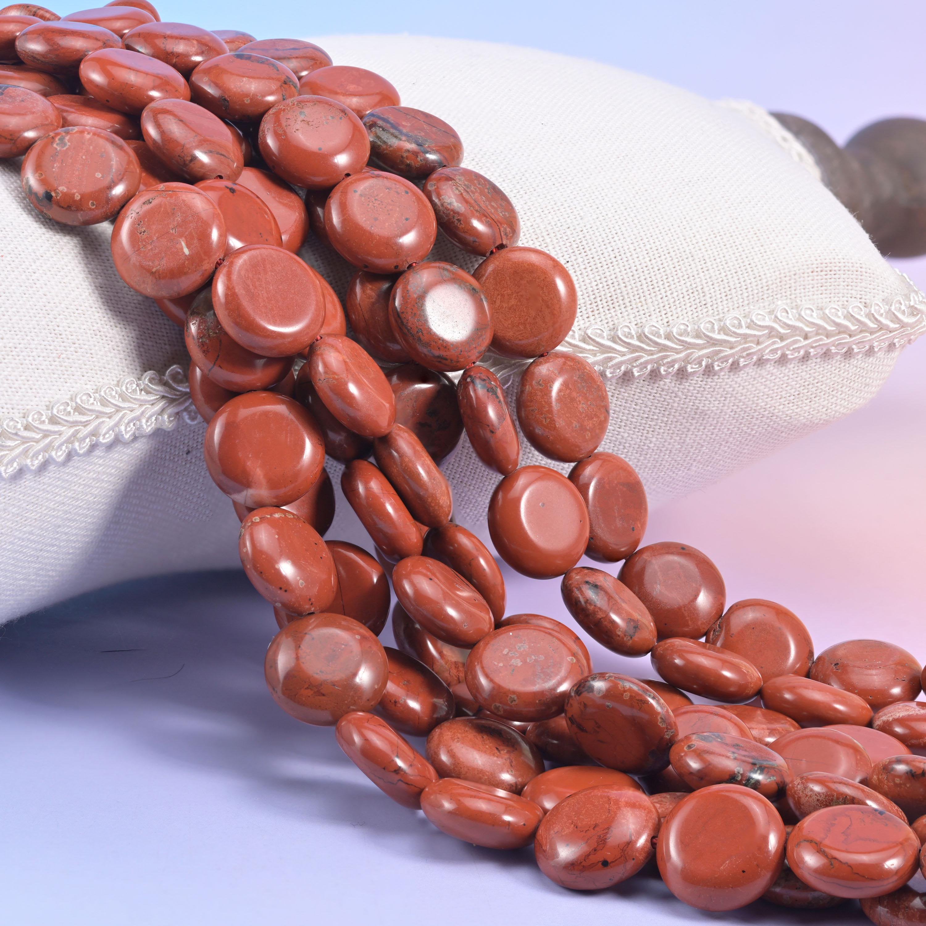 Natural Red Jasper smooth coin beads in a deep brick red terracotta tone