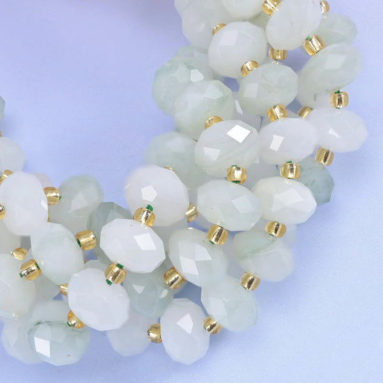 Faceted rondelle cut tianshan jade beads