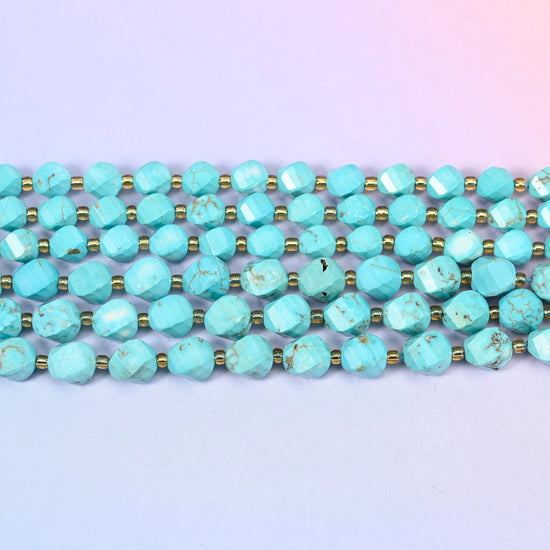 Dyed Light Blue Howlite beads in bright turquoise-blue with natural grey-brown veining