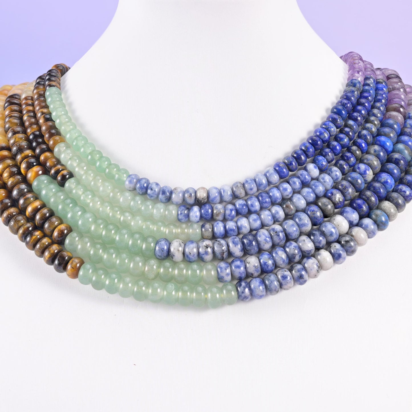 Red Jasper, Tiger Eye, Green Aventurine, Blue Spot Jasper, Lapis, Yellow Jade and Amethyst beads, smooth rondelle, 4x6mm and 5x8mm