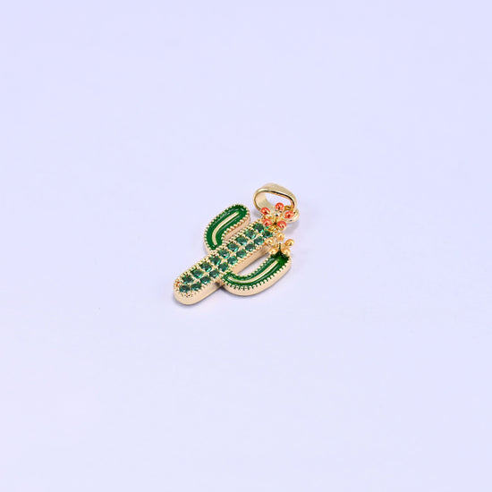 Cactus Zircon Charms: 18K Gold Plated Pendants, Jewelry Making Supply