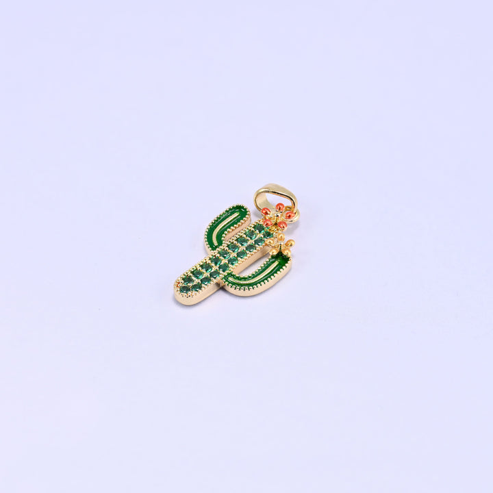 Cactus Zircon Charms: 18K Gold Plated Pendants, Jewelry Making Supply