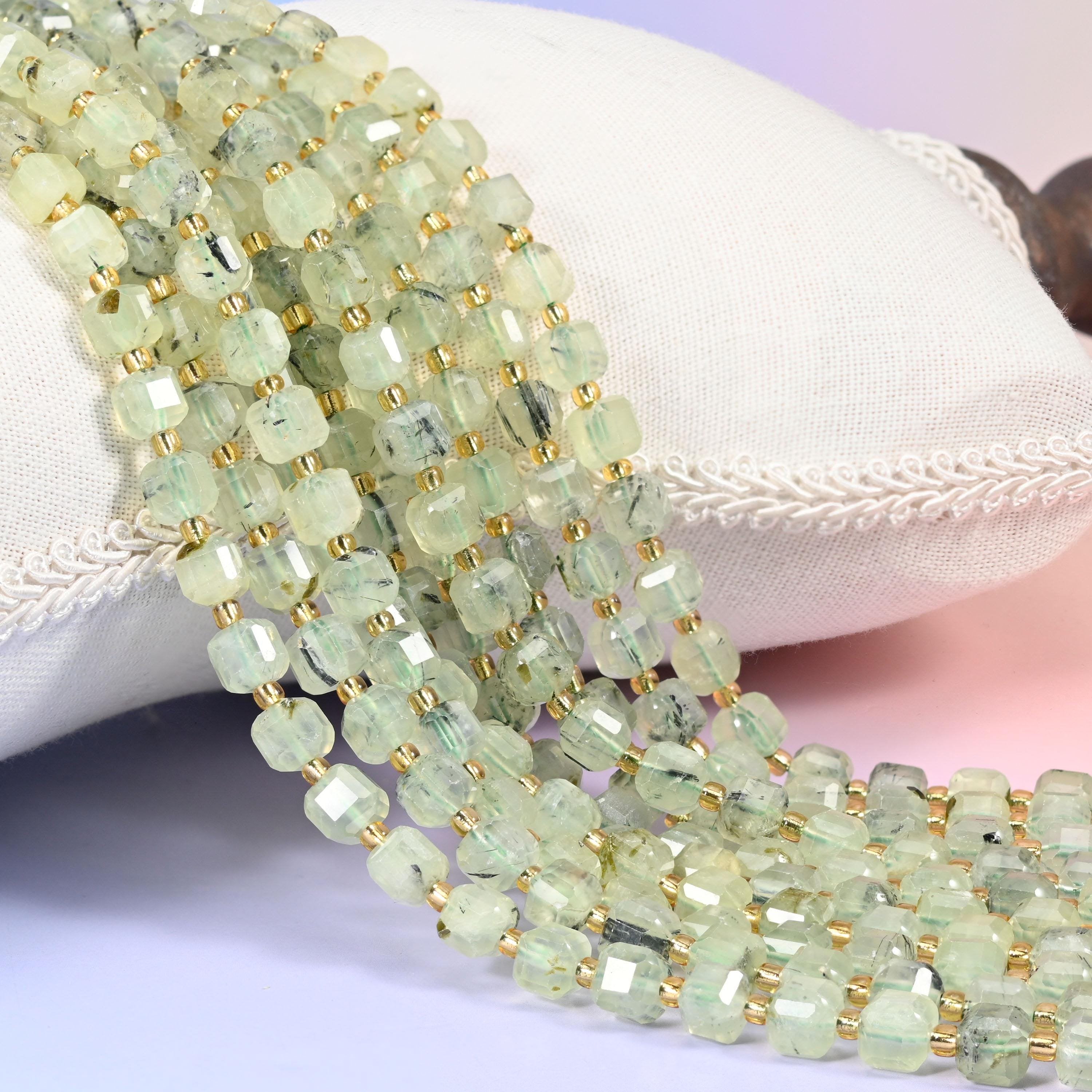 Green Prehnite Faceted Cube Beads