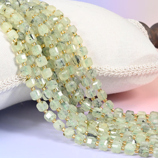 Green Prehnite Faceted Cube Beads